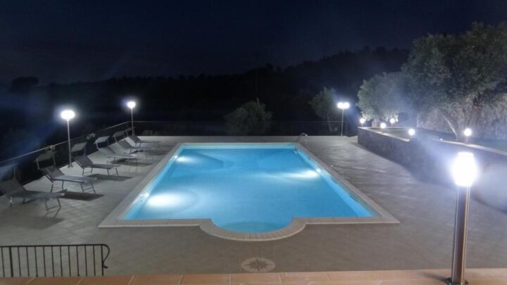 La piscina dell'Agriturismo La Valle degli Ulivi di notte